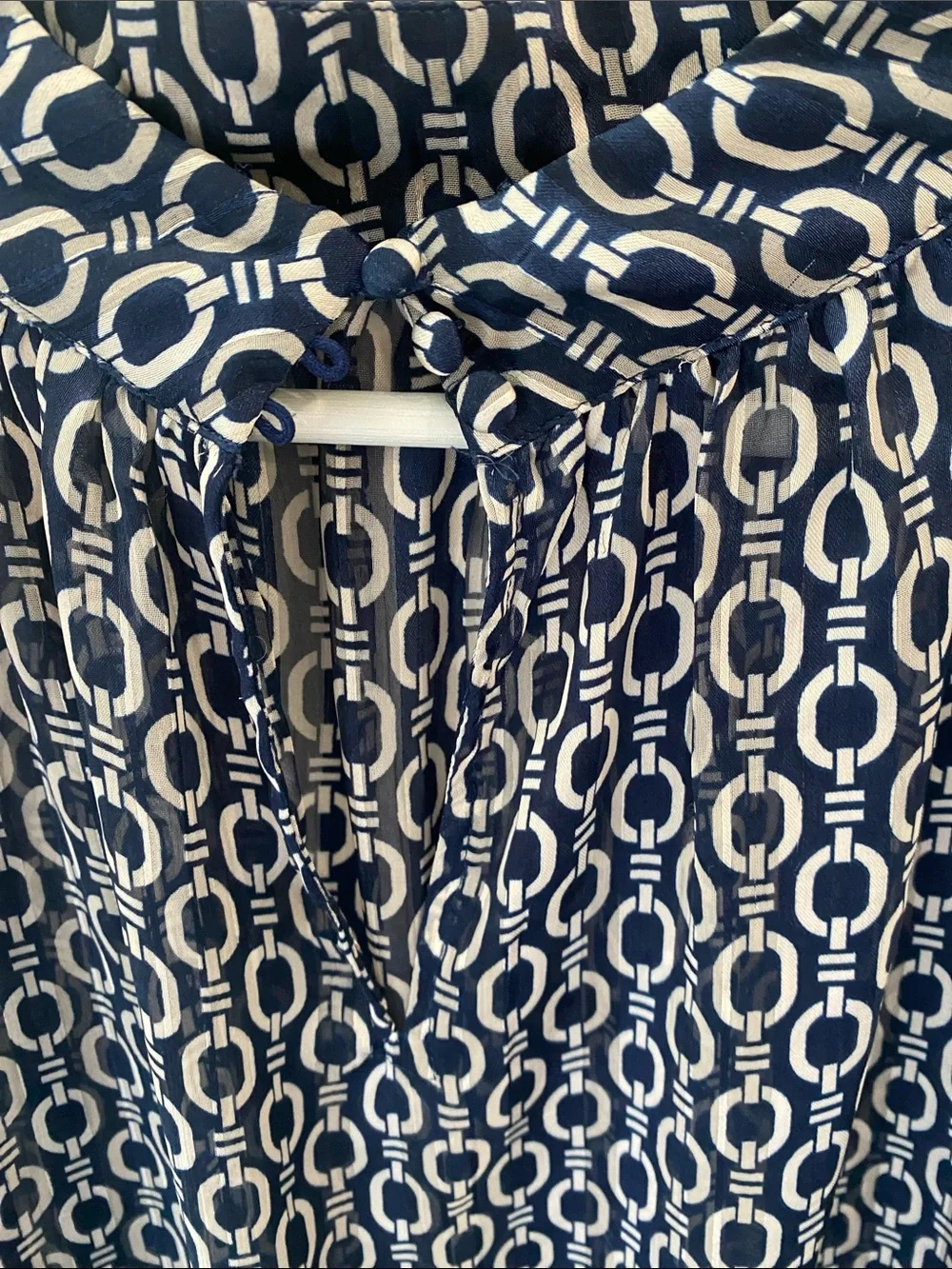H&M Navy and White Chainlink Print Long Sleeve Blouse - Picture 3 of 5